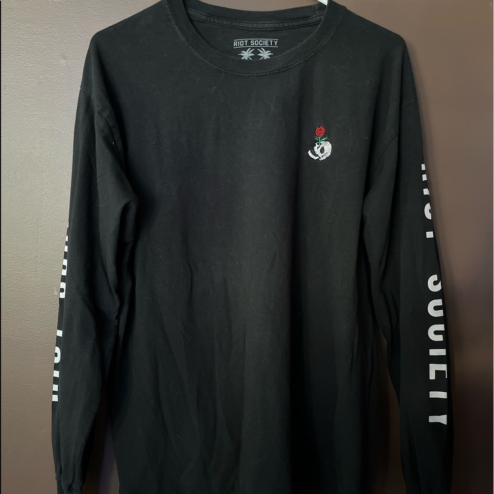 Riot Society - Skull Rose Embroidered Mens Long Sleeve Shirt SZ Large